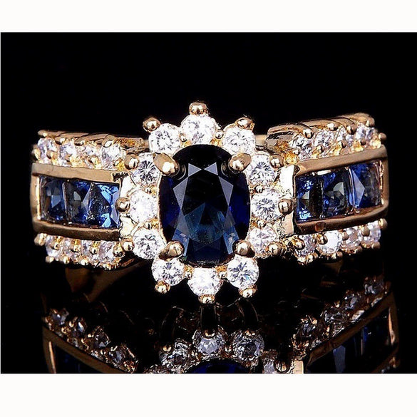 Wholesale Alloy Inlaid Zircon Ring With Flower Pattern And Electroplating Treatment For Women