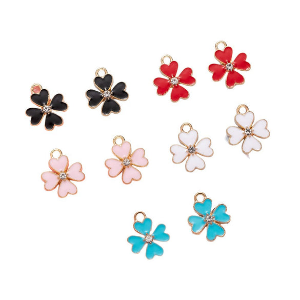Wholesale Alloy Jewelry Accessories Oil Dripping Dot Diamond Four Leaf Clover Pendant Earrings