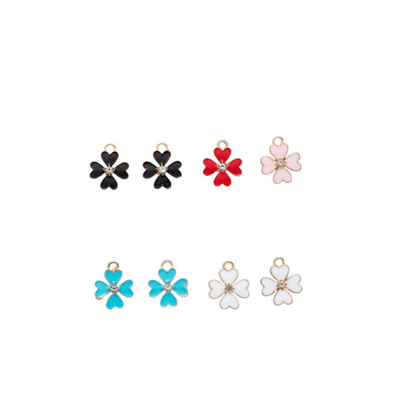 Wholesale Alloy Jewelry Accessories Oil Dripping Dot Diamond Four Leaf Clover Pendant Earrings