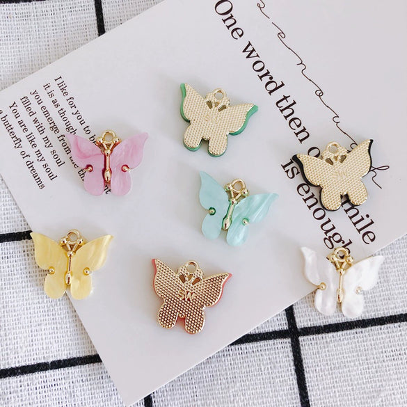 Wholesale Alloy Jewelry Accessories Simple Colorful Resin Butterfly Earrings Necklace With Environmental Protection Treatment