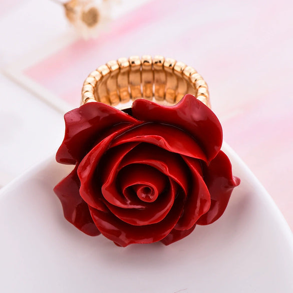 Wholesale Alloy Jewelry Geometric Plant Flowers Style Electroplated Red Rose Ring For Women