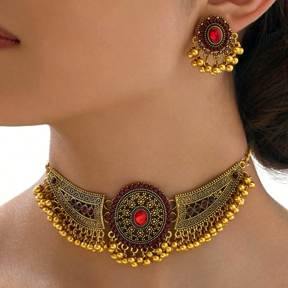 Wholesale Alloy Jewelry Geometric Style Electroplated Pendant Necklace And Earrings For Women