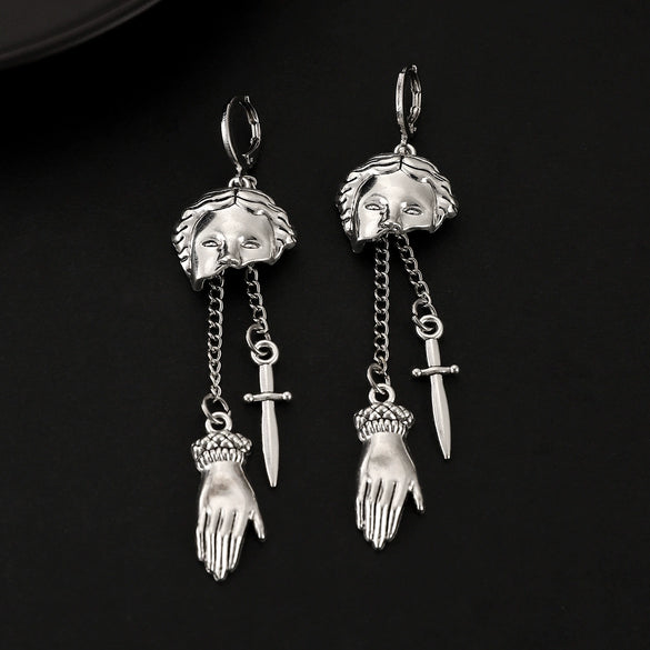 Wholesale Alloy Jewelry Gothic Punk Style Cartoon Characters Dagger Pendant Earrings For Women With Electroplating