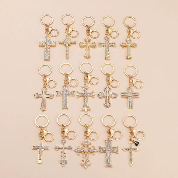 Wholesale Alloy Key Chain Pendant With Cross Crown Roman Numerals Electroplated
