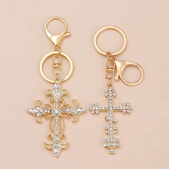 Wholesale Alloy Key Chain Pendant With Cross Crown Roman Numerals Electroplated