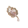 Wholesale Alloy Leaf Flower Brooch Minimalist Style Diamondencrusted Electroplated For Women