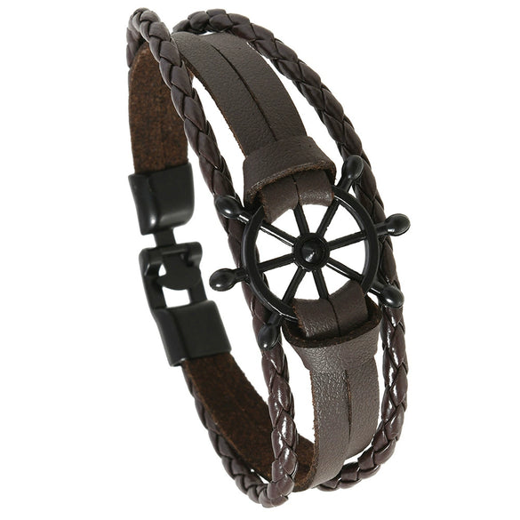 Wholesale Alloy Leather Buckle Handwoven Bracelets Retro Style Rudder Shape For Men And Women