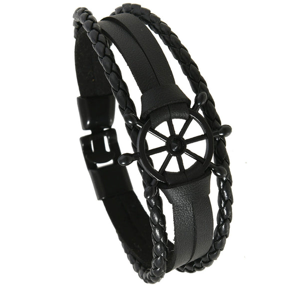 Wholesale Alloy Leather Buckle Handwoven Bracelets Retro Style Rudder Shape For Men And Women