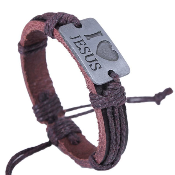 Wholesale Alloy Leather Letter Geometric Style Electroplated Unisex Bracelet