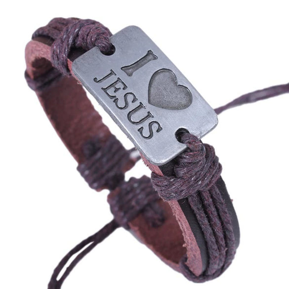 Wholesale Alloy Leather Letter Geometric Style Electroplated Unisex Bracelet