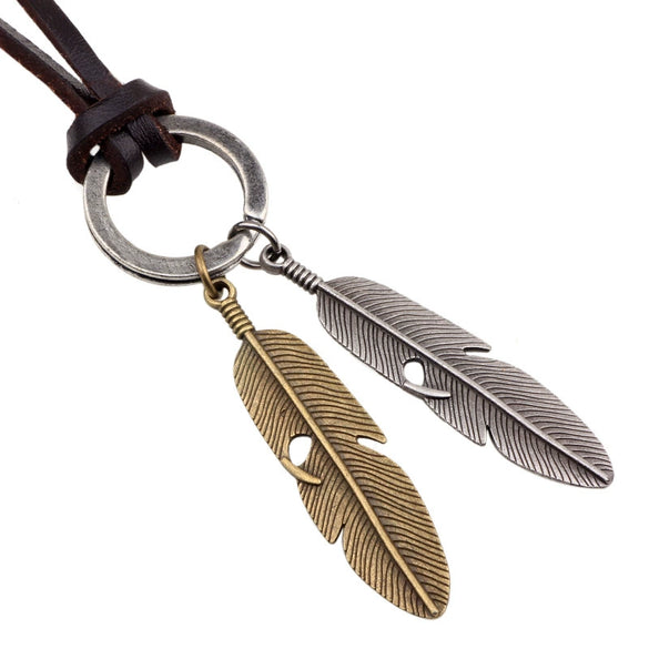 Wholesale Alloy Leather Rope Pendant Necklace With Leaf Pattern For Men Vintage Style Electroplated