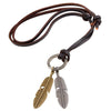 Wholesale Alloy Leather Rope Pendant Necklace With Leaf Pattern For Men Vintage Style Electroplated