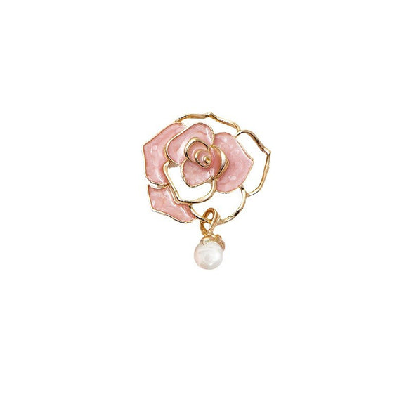 Wholesale Alloy Leaves Pattern Electroplated Camellia Pearl Women's Coat Brooch Fashion Accessories