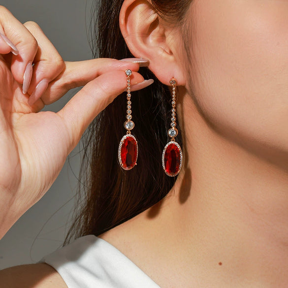 Wholesale Alloy Light Luxury Geometric Pomegranate Red Women's Earrings With Micropaved Zircon