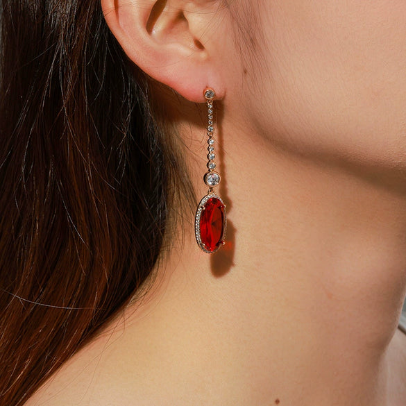 Wholesale Alloy Light Luxury Geometric Pomegranate Red Women's Earrings With Micropaved Zircon