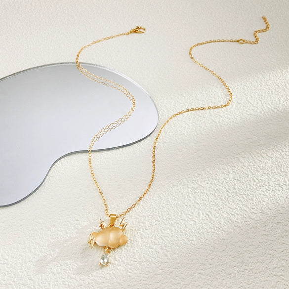 Wholesale Alloy Lightning Cloud Geometric Niche Necklace With Micro Inlaid Zircon Electroplated For Women