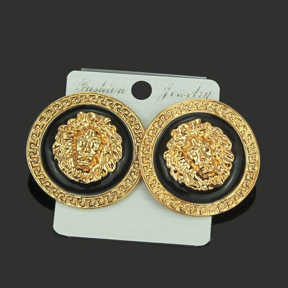 Wholesale Alloy Lion Head Exaggerated Fashion Women's Earrings With Electroplating