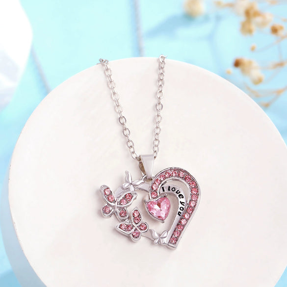 Wholesale Alloy Love Butterfly Women's Necklace With Diamonds Hollow Heart Shaped And Letter Design