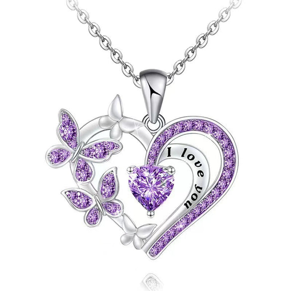 Wholesale Alloy Love Butterfly Women's Necklace With Diamonds Hollow Heart Shaped And Letter Design