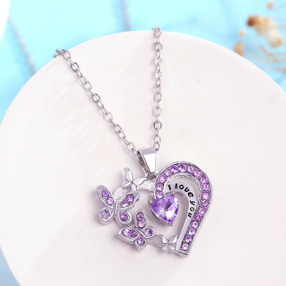 Wholesale Alloy Love Butterfly Women's Necklace With Diamonds Hollow Heart Shaped And Letter Design