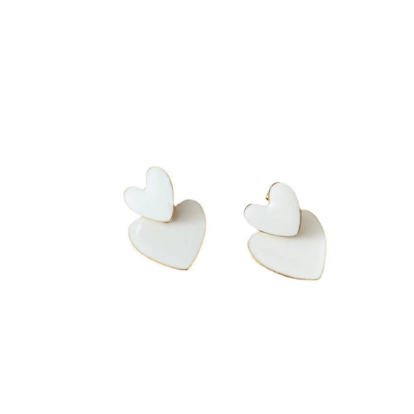 Wholesale Alloy Love Earrings With Double Layer Oil Drop Design And Peach Heart Shape