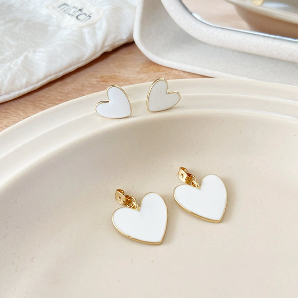 Wholesale Alloy Love Earrings With Double Layer Oil Drop Design And Peach Heart Shape