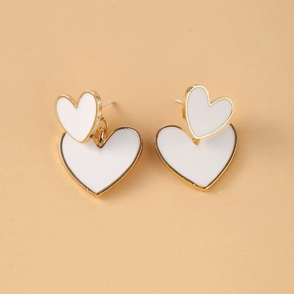 Wholesale Alloy Love Earrings With Double Layer Oil Drop Design And Peach Heart Shape
