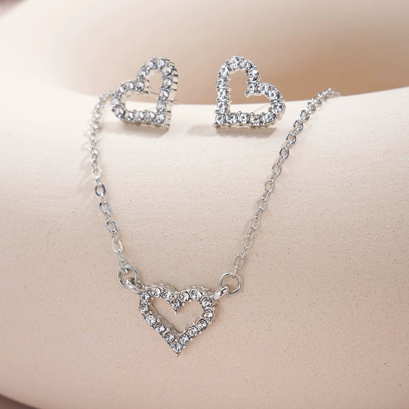 Wholesale Alloy Love Heart Water Drop Bell Pattern Hollow Earrings Necklace Jewelry Suit For Women With Electroplating Treatment