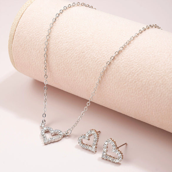 Wholesale Alloy Love Heart Water Drop Bell Pattern Hollow Earrings Necklace Jewelry Suit For Women With Electroplating Treatment