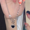 Wholesale Alloy Love Stitching Heart Pattern Water Wave Chain Necklace For Women Retro Fashion