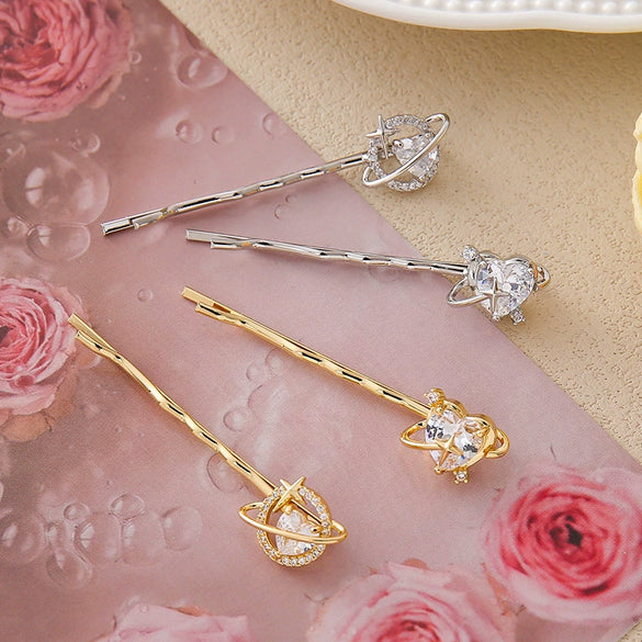 Wholesale Alloy Love Universe Planet Hairpin Clip Rhinestone Sweet Style Hair Accessories