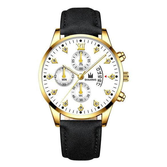 Wholesale Alloy Men's Business Style Round Dial Quartz Belt Watch With Fake Three Eyes And Fanshaped Design