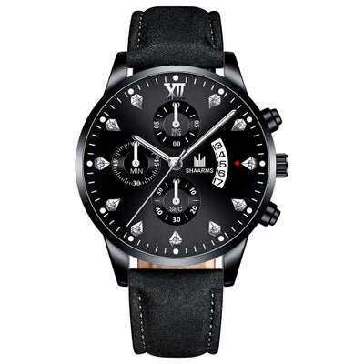 Wholesale Alloy Men's Business Style Round Dial Quartz Belt Watch With Fake Three Eyes And Fanshaped Design