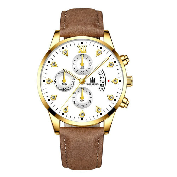 Wholesale Alloy Men's Business Style Round Dial Quartz Belt Watch With Fake Three Eyes And Fanshaped Design