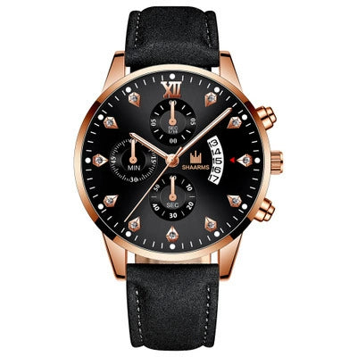 Wholesale Alloy Men's Business Style Round Dial Quartz Belt Watch With Fake Three Eyes And Fanshaped Design