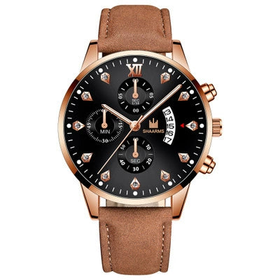 Wholesale Alloy Men's Business Style Round Dial Quartz Belt Watch With Fake Three Eyes And Fanshaped Design