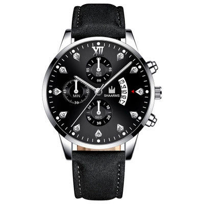 Wholesale Alloy Men's Business Style Round Dial Quartz Belt Watch With Fake Three Eyes And Fanshaped Design