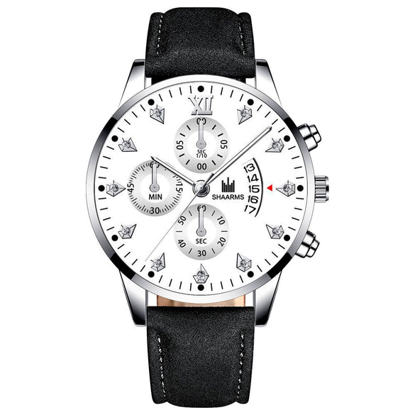 Wholesale Alloy Men's Business Style Round Dial Quartz Belt Watch With Fake Three Eyes And Fanshaped Design