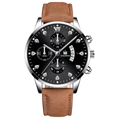 Wholesale Alloy Men's Business Style Round Dial Quartz Belt Watch With Fake Three Eyes And Fanshaped Design