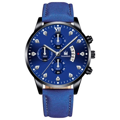 Wholesale Alloy Men's Business Style Round Dial Quartz Belt Watch With Fake Three Eyes And Fanshaped Design