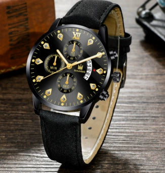 Wholesale Alloy Men's Business Style Round Dial Quartz Belt Watch With Fake Three Eyes And Fanshaped Design