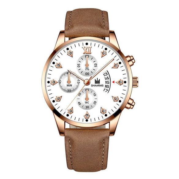 Wholesale Alloy Men's Business Style Round Dial Quartz Belt Watch With Fake Three Eyes And Fanshaped Design