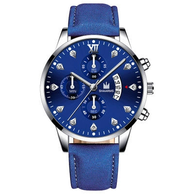 Wholesale Alloy Men's Business Style Round Dial Quartz Belt Watch With Fake Three Eyes And Fanshaped Design