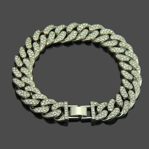 Wholesale Alloy Men's Diamond Inlaid Geometric Hiphop Style Bracelet