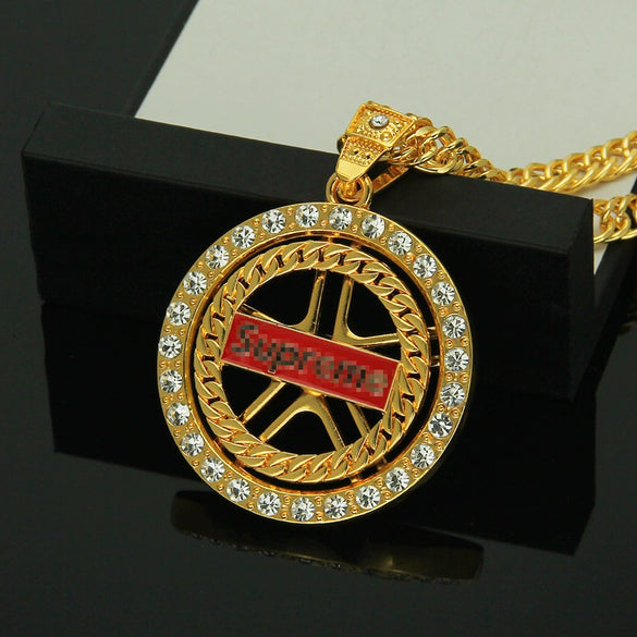 Wholesale Alloy Men's Diamondembedded Dollar Sign Pendant Necklace With Cuban Chain