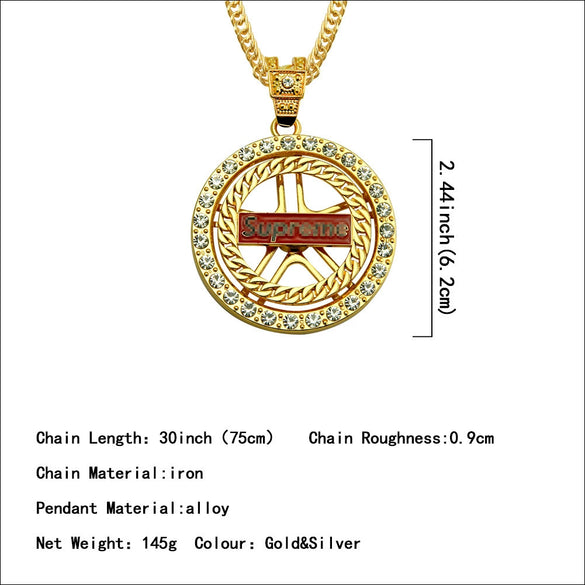 Wholesale Alloy Men's Diamondembedded Dollar Sign Pendant Necklace With Cuban Chain