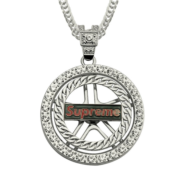 Wholesale Alloy Men's Diamondembedded Dollar Sign Pendant Necklace With Cuban Chain