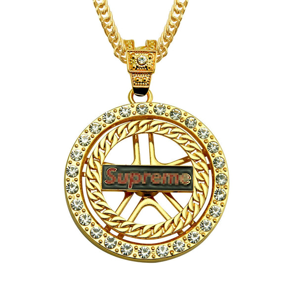 Wholesale Alloy Men's Diamondembedded Dollar Sign Pendant Necklace With Cuban Chain