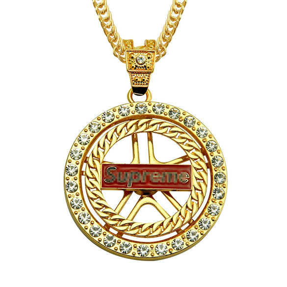 Wholesale Alloy Men's Diamondembedded Dollar Sign Pendant Necklace With Cuban Chain