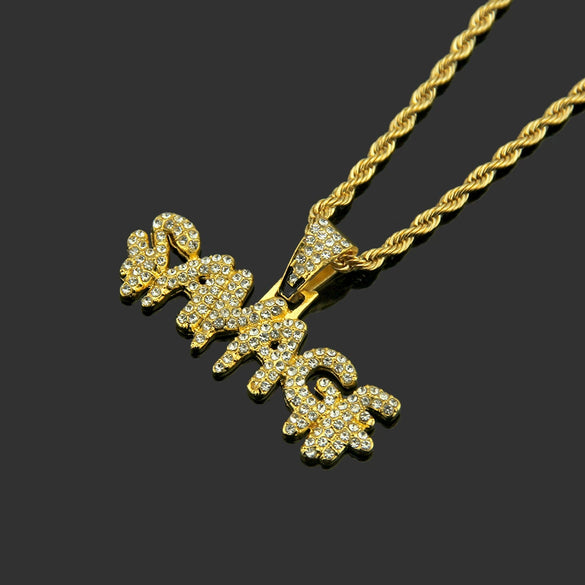 Wholesale Alloy Men's Fashion Cool Diamond Letter Pendant Necklace With Twist Chain